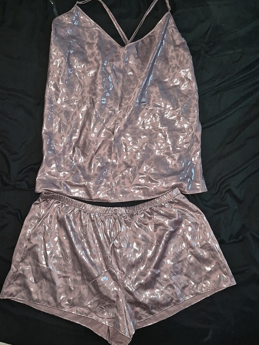 Victoria's Secret Metallic Leopard Print Satin Cami & Shorts Set